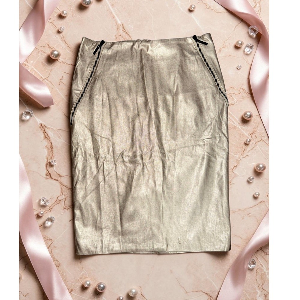 G.I.L.I. - Metallic Gold Faux Leather Pencil Skirt - Women's 4P